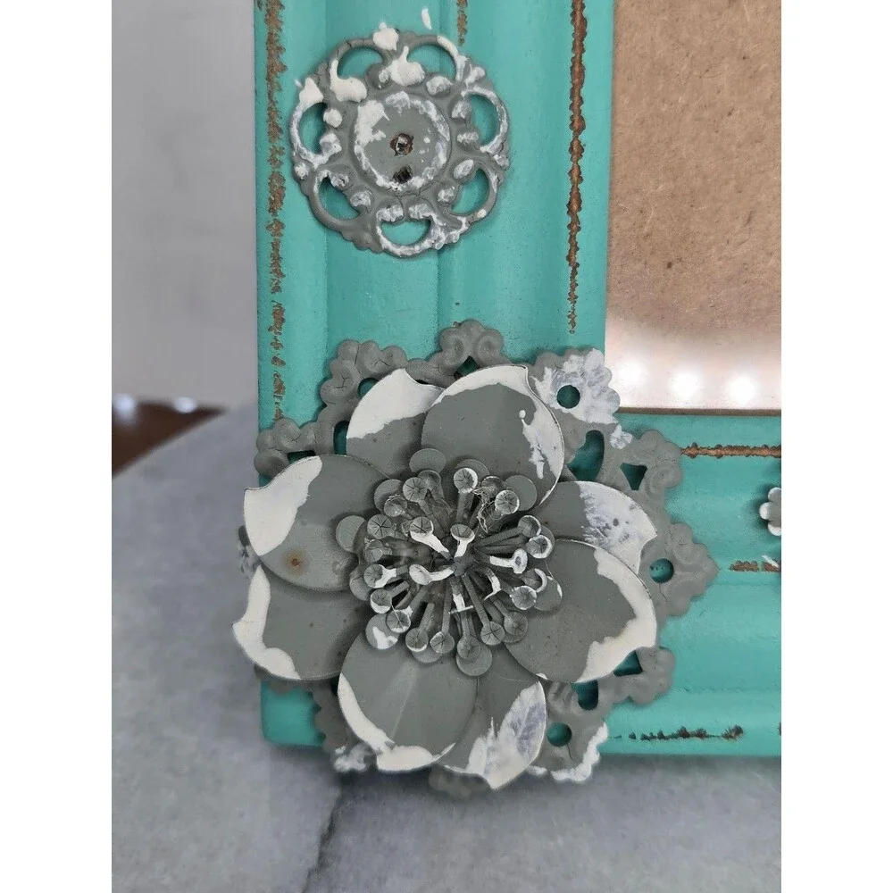 IKEA VIRSERUM Photo Frame 4x6 Blue Distressed Wood Floral Butterfly Shabby Chic